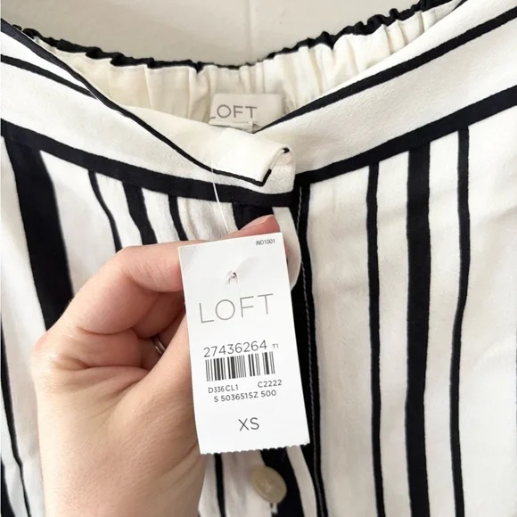 Loft pull on button front midi skirt black white stripe size XS new - Picture 2 of 4